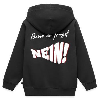 Avant de demander NON - Sweat Premium à capuche zippé enfant bio - noir - Dos - AI Model Kid Male (0cm)