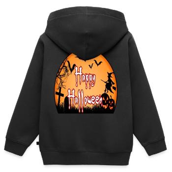 halloween - Kinder Premium Organic Zip Hoodie - Schwarz - Hinten - AI Model Kid Male (0cm)