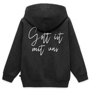 Gott ist mit uns - Kinder Premium Organic Zip Hoodie - Schwarz - Hinten - AI Model Kid Male (0cm)