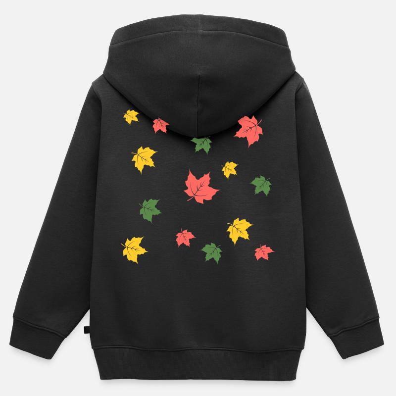 Feuilles d’automne - Sweat Premium à capuche zippé enfant bio - noir