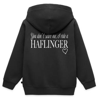 Haflinger, cheval, chevaux - Sweat Premium à capuche zippé enfant bio - noir - Dos - AI Model Kid Male (0cm)