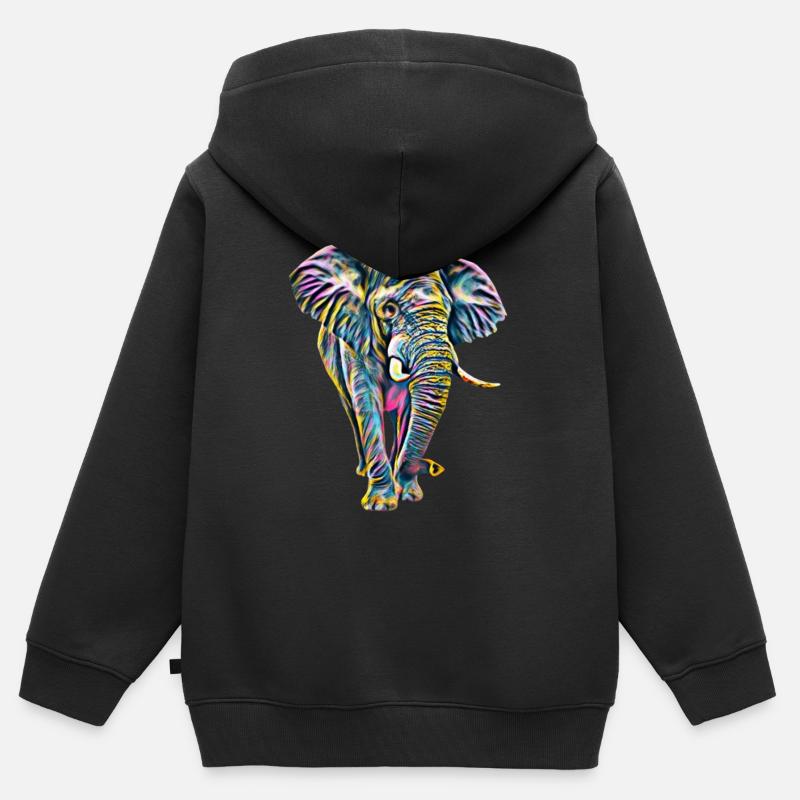 Éléphant - Sweat Premium à capuche zippé enfant bio - noir
