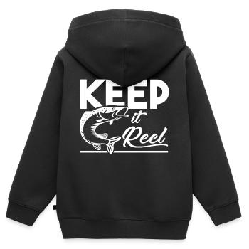Angeln Fischen Fish - Kinder Premium Organic Zip Hoodie - Schwarz - Hinten - AI Model Kid Male (0cm)