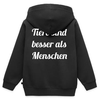 Tierfreund -Tiere sind besser als Menschen - Kinder Premium Organic Zip Hoodie - Schwarz - Hinten - AI Model Kid Male (0cm)