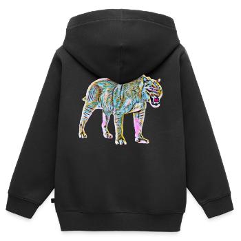 Tigre à dents de sabre - Sweat Premium à capuche zippé enfant bio - noir - Dos - AI Model Kid Male (0cm)