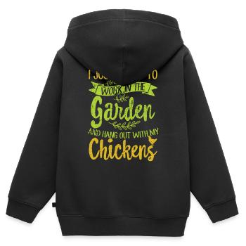 Gartenarbeit und Hühner - Kinder Premium Organic Zip Hoodie - Schwarz - Hinten - AI Model Kid Male (0cm)