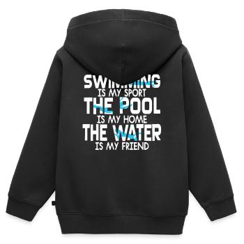 Maillot de bain de piscine - Sweat Premium à capuche zippé enfant bio - noir - Dos - AI Model Kid Male (0cm)