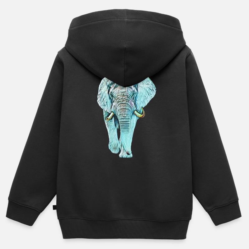 Éléphant - Sweat Premium à capuche zippé enfant bio - noir