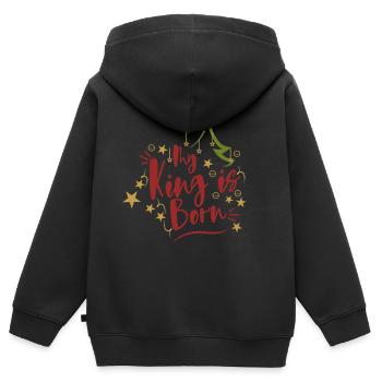 Mon roi est né. Mon roi est né. Noël - Sweat Premium à capuche zippé enfant bio - noir - Dos - AI Model Kid Male (0cm)