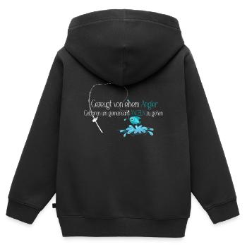 Gezeugt von einem Angler um gemeinsam zu angeln - Kinder Premium Organic Zip Hoodie - Schwarz - Hinten - AI Model Kid Male (0cm)
