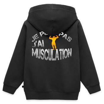 Musculation - Sweat Premium à capuche zippé enfant bio - noir - Dos - AI Model Kid Male (0cm)