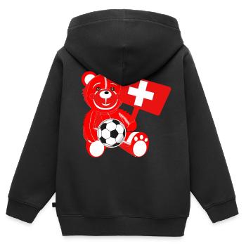 Teddy Fussball Schweiz - Kinder Premium Organic Zip Hoodie - Schwarz - Hinten - AI Model Kid Male (0cm)