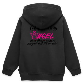 Ich bin 99 Prozent Engel... - Kinder Premium Organic Zip Hoodie - Schwarz - Hinten - AI Model Kid Male (0cm)