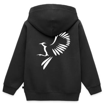 Illustration oiseau - Sweat Premium à capuche zippé enfant bio - noir - Dos - AI Model Kid Male (0cm)