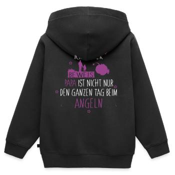 Ich bin der Beweis Anglerpapa Mädchen - Kinder Premium Organic Zip Hoodie - Schwarz - Hinten - AI Model Kid Male (0cm)