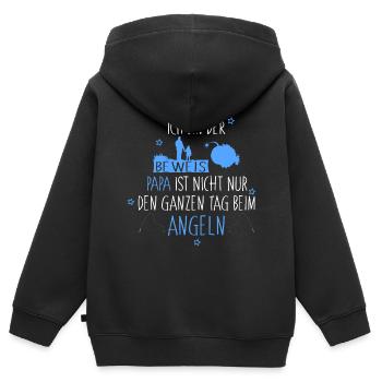 Ich bin der Beweis Angler papa Junge - Kinder Premium Organic Zip Hoodie - Schwarz - Hinten - AI Model Kid Male (0cm)