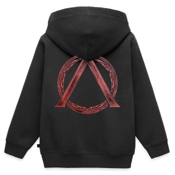 Sparta Lambda Symbol Feuerrot - Kinder Premium Organic Zip Hoodie - Schwarz - Hinten - AI Model Kid Male (0cm)