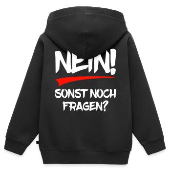Nein - sonst noch Fragen? - Kinder Premium Organic Zip Hoodie - Schwarz - Hinten - AI Model Kid Male (0cm)