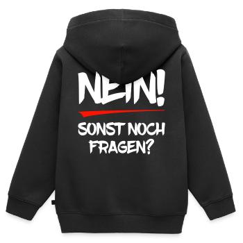 Nein! Sonst noch Fragen? - Kinder Premium Organic Zip Hoodie - Schwarz - Hinten - AI Model Kid Male (0cm)