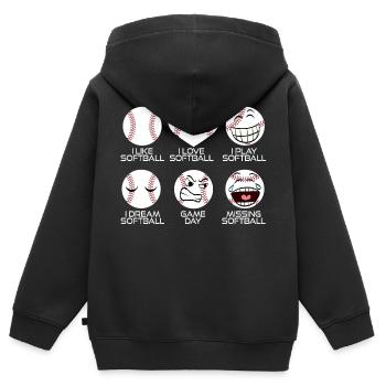 Ich mag Softball Ich liebe Softball Ich spiele - Kinder Premium Organic Zip Hoodie - Schwarz - Hinten - AI Model Kid Male (0cm)