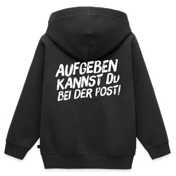 Aufgeben kannst Du bei der Post - Kinder Premium Organic Zip Hoodie - Schwarz - Hinten - AI Model Kid Male (0cm)