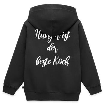 Hunger ist der beste Koch - Kinder Premium Organic Zip Hoodie - Schwarz - Hinten - AI Model Kid Male (0cm)