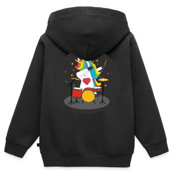 Tamponner la licorne avec des tambours - Sweat Premium à capuche zippé enfant bio - noir - Dos - AI Model Kid Male (0cm)