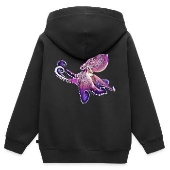 pieuvre - Sweat Premium à capuche zippé enfant bio - noir - Dos - AI Model Kid Male (0cm)