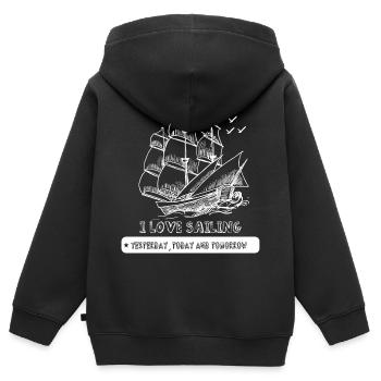 skipper pour voilier - Sweat Premium à capuche zippé enfant bio - noir - Dos - AI Model Kid Male (0cm)