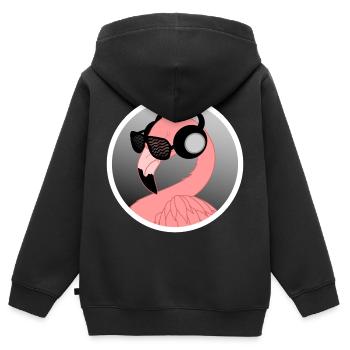 Flamingo mit Sonnenbrille und Kopfhörer - Kinder Premium Organic Zip Hoodie - Schwarz - Hinten - AI Model Kid Male (0cm)