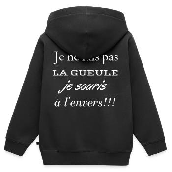 Ich mache kein Gesicht, ich lächle verkehrt herum - Kinder Premium Organic Zip Hoodie - Schwarz - Hinten - AI Model Kid Male (0cm)