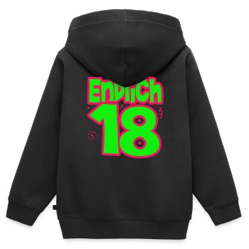 18. Geburtstag - Endlich 18 - Kinder Premium Organic Zip Hoodie - Schwarz - Hinten - AI Model Kid Male (0cm)