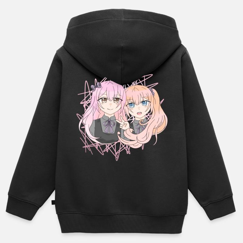 Filles manga - Sweat Premium à capuche zippé enfant bio - noir