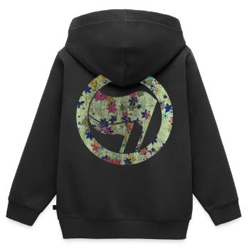 antifasciste contre les fleurs du fascisme - Sweat Premium à capuche zippé enfant bio - noir - Dos - AI Model Kid Male (0cm)