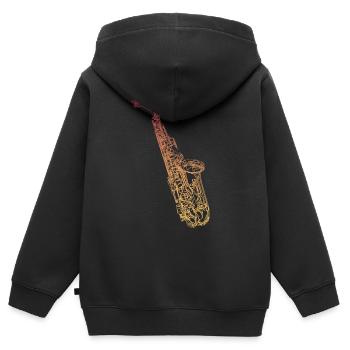 Saxophone ténor - Sweat Premium à capuche zippé enfant bio - noir - Dos - AI Model Kid Male (0cm)