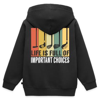 Maillot de golf pour les golfeurs disant "La vie - Sweat Premium à capuche zippé enfant bio - noir - Dos - AI Model Kid Male (0cm)