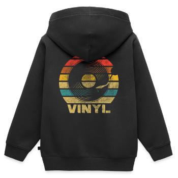 Vinyle Vintage Rétro Disque phonographe LP - Sweat Premium à capuche zippé enfant bio - noir - Dos - AI Model Kid Male (0cm)