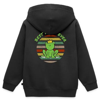 Comic Frosch Lustig Witzig Witz Grün Krone König - Kinder Premium Organic Zip Hoodie - Schwarz - Hinten - AI Model Kid Male (0cm)