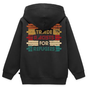Les commerçants échangerontils des réfugiés? Les - Sweat Premium à capuche zippé enfant bio - noir - Dos - AI Model Kid Male (0cm)