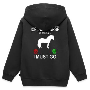 Islandpferd Pferd ruft an Lustiger Telefon Spruch - Kinder Premium Organic Zip Hoodie - Schwarz - Hinten - AI Model Kid Male (0cm)