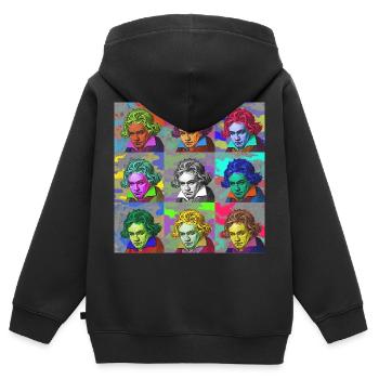 Pop-Art Ludwig van Beethoven Klassik Geschenkidee - Kinder Premium Organic Zip Hoodie - Schwarz - Hinten - AI Model Kid Male (0cm)