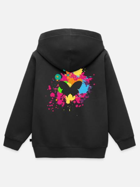 Schmetteling Farbkleckse - Kinder Premium Organic Zip Hoodie - Schwarz