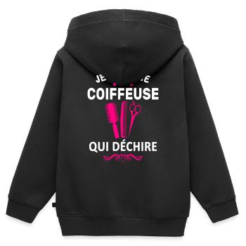 je suis une coiffeuse qui déchire - Sweat Premium à capuche zippé enfant bio - noir - Dos - AI Model Kid Male (0cm)