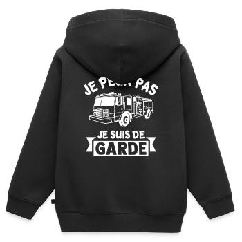 je peux pas je suis de garde pompier humour - Sweat Premium à capuche zippé enfant bio - noir - Dos - AI Model Kid Male (0cm)