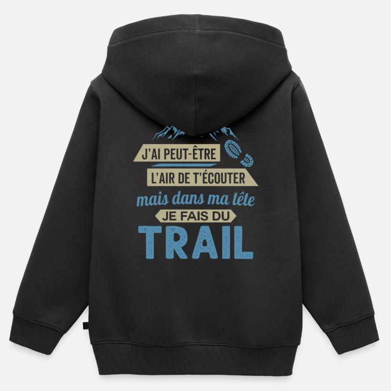 je fais du trail running - Sweat Premium à capuche zippé enfant bio - noir