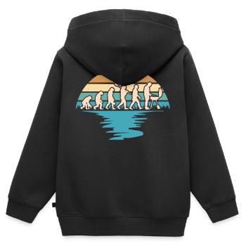 Grill Evolution Shirt - Neanderthals to Grillmei - Kids Premium Organic Zip-up Hoodie - black - Back - AI Model Kid Male (0cm)