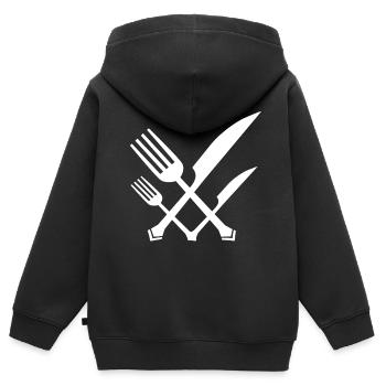 GABEL UND MESSER - Kinder Premium Organic Zip Hoodie - Schwarz - Hinten - AI Model Kid Male (0cm)