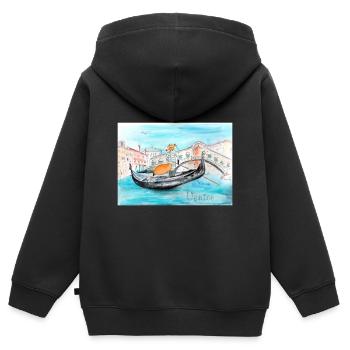 Fuchs in Venedig als Gondoliere - Kinder Premium Organic Zip Hoodie - Schwarz - Hinten - AI Model Kid Male (0cm)