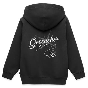 Géocaching - Sweat Premium à capuche zippé enfant bio - noir - Dos - AI Model Kid Male (0cm)