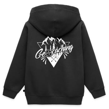 Géocaching - Sweat Premium à capuche zippé enfant bio - noir - Dos - AI Model Kid Male (0cm)